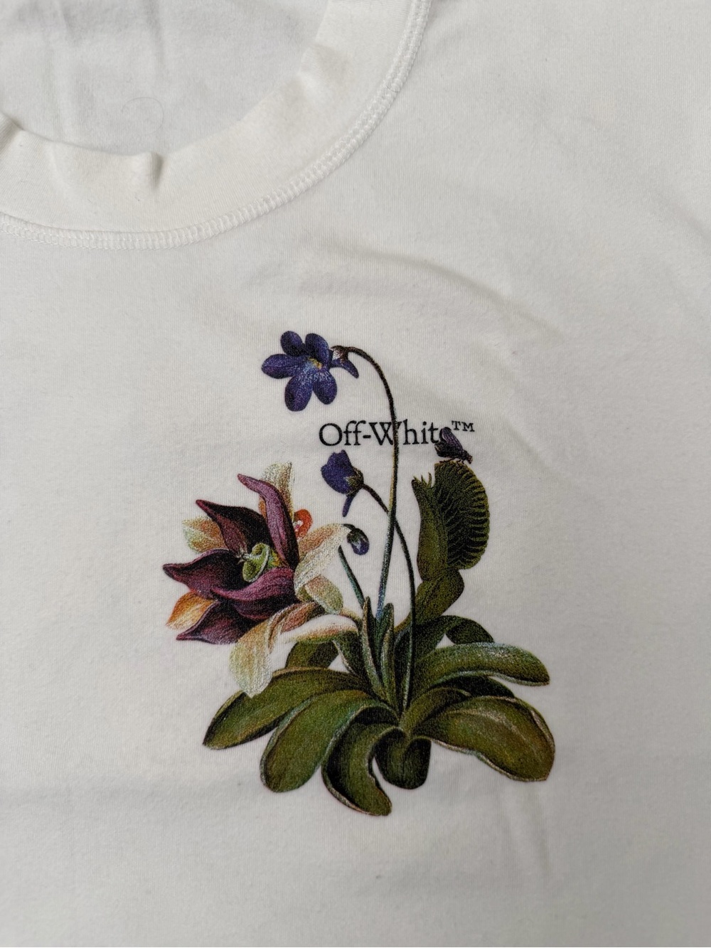 Off-White White Tee with Multicolor Botanical Print